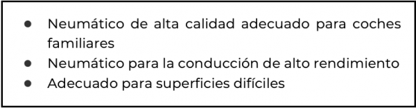 Description des points clés en espagnol d'un pneu 4 roues
